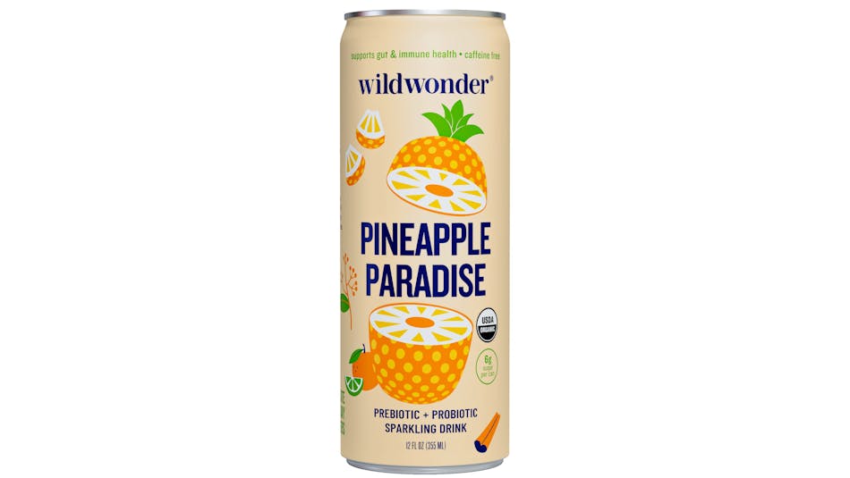 wildwonder&rsquo;s Pineapple Paradise sparkling prebiotic + probiotic beverage