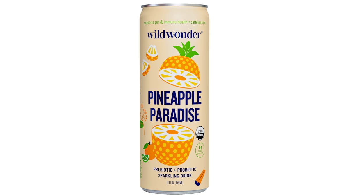 wildwonder&rsquo;s Pineapple Paradise sparkling prebiotic + probiotic beverage