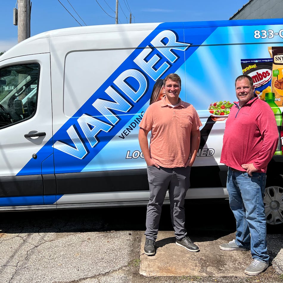 Vander Vending founder Jerry Schreiner (right) credits son Cade Ridenour (left) and other young managers for embracing technology to catapult the company to new heights.