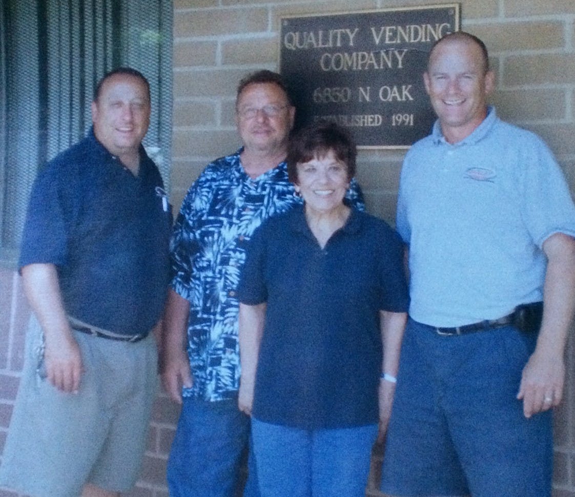 Carl Miceli and founders Don and JoBeth Miceli along with son-in-law Dean Prather outside their first dedicated warehouse.