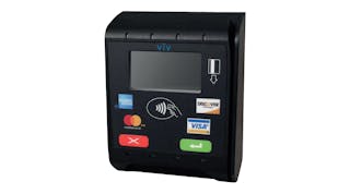 Pictured here is Vagabond&apos;s new v&imacr;v credit card reader bezel for vending machines. Vagabond&apos;s touchless technology is built into the new reader.