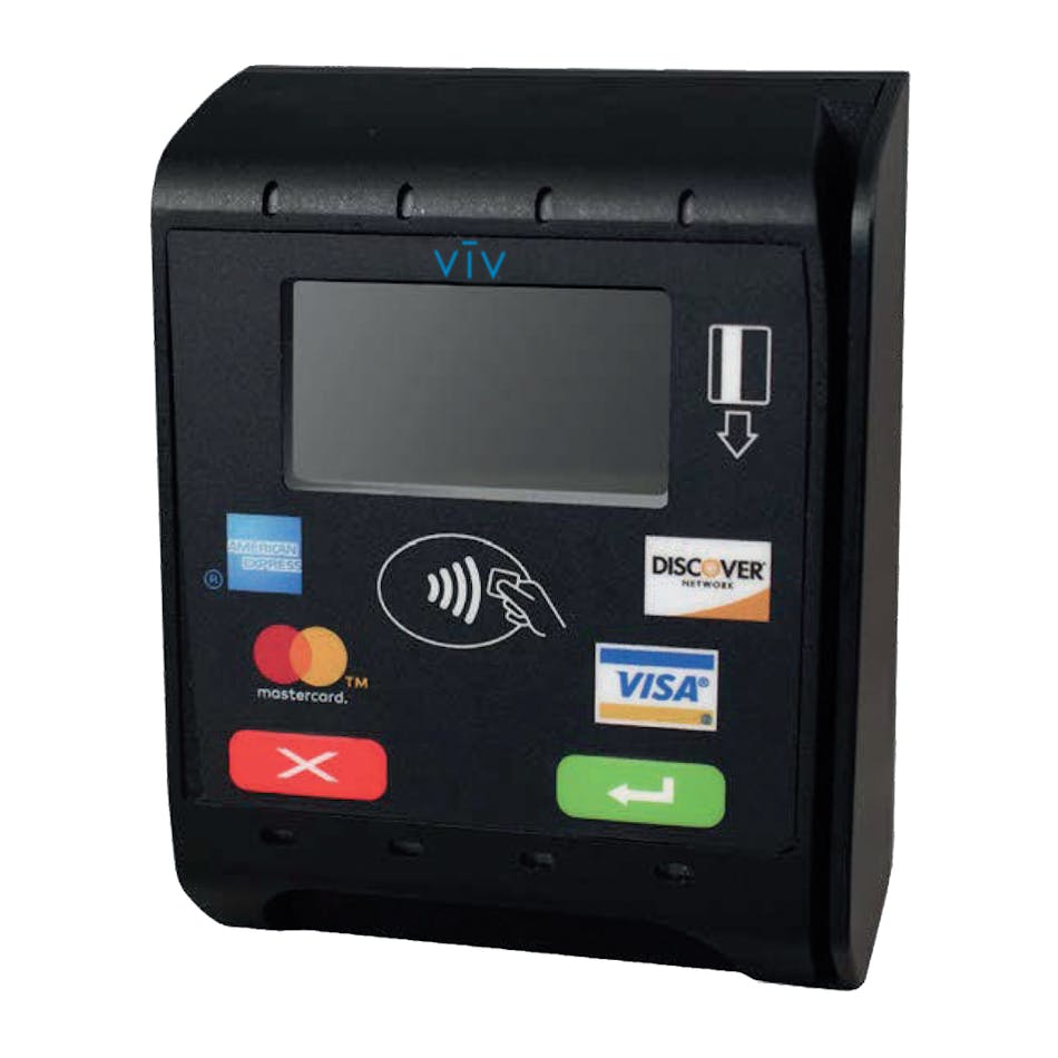 Pictured here is Vagabond&apos;s new v&imacr;v credit card reader bezel for vending machines. Vagabond&apos;s touchless technology is built into the new reader.