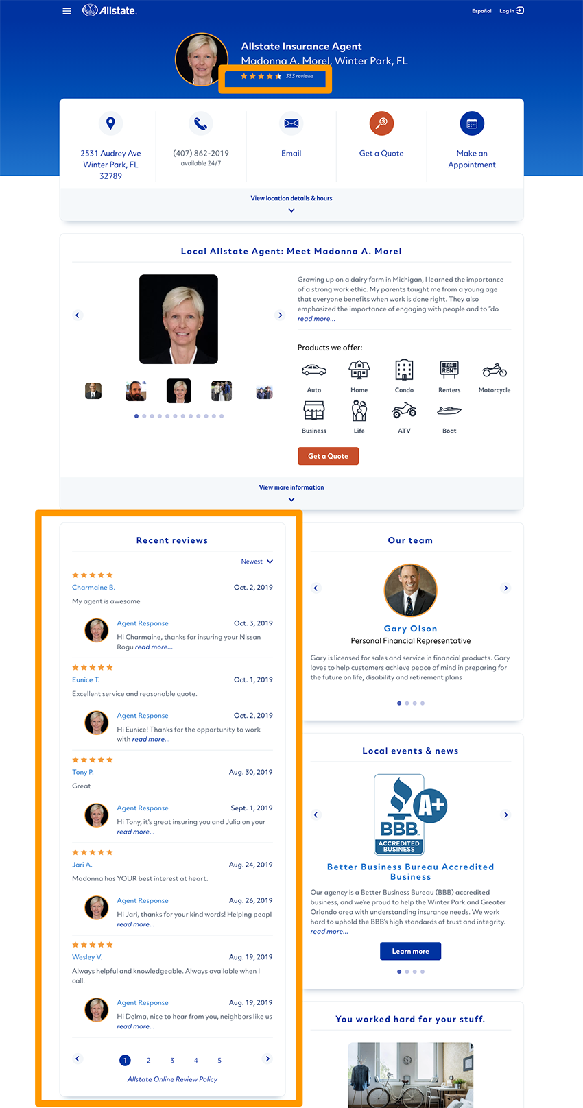 Allstate agent website with reviews