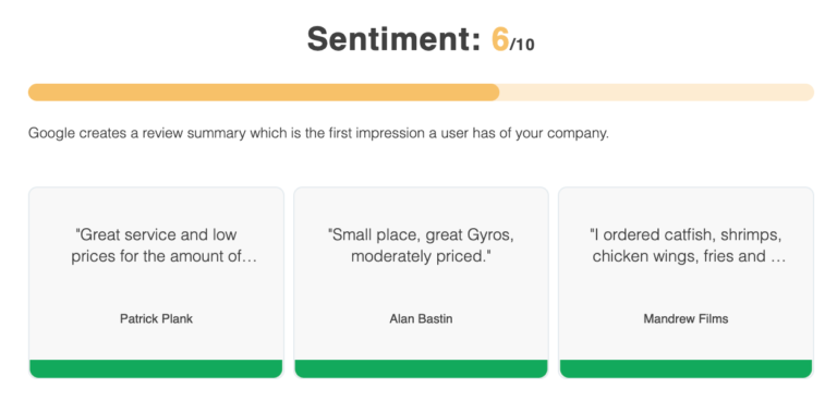 Screenshot of GatherUp Rep Scorecard Sentiment