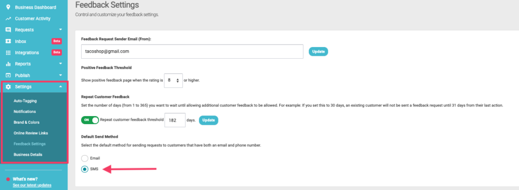 Screenshot of GUP SMS Default Send Settings