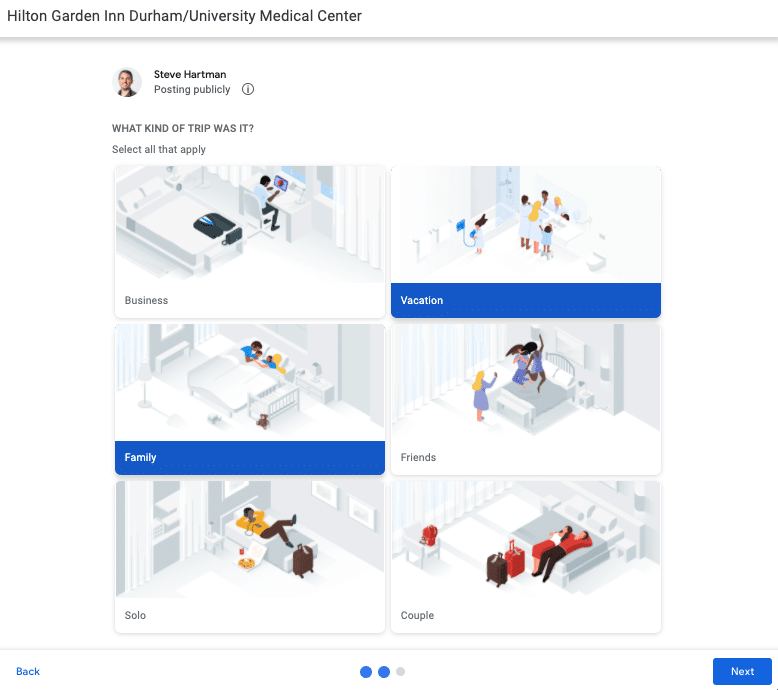 Screenshot Google review Hotel type of trip