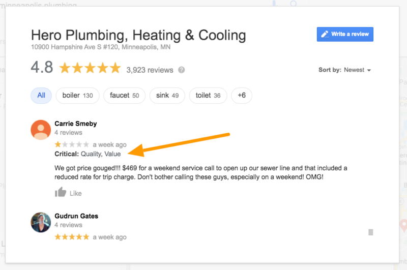 negative google review with negative attributes