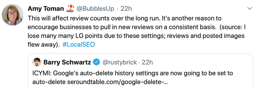 Will Google's new auto deletion of private information affect reviews?