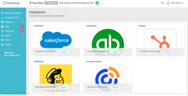 Screenshot of GatherUp integrations menu